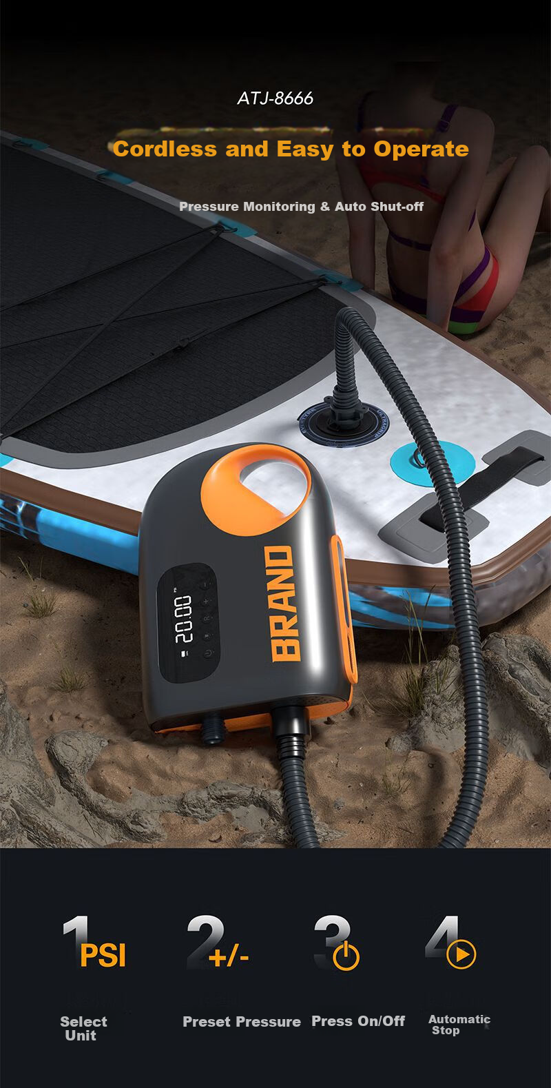 Jiweixi High-Pressure Electric Air Pump for SUP Paddle Board Camping Surfboard Kayak Inflatable Boat Raft 15