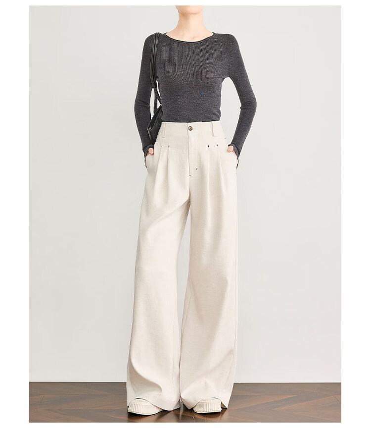 FAESSLIN Urban Old Money Style White Linen Summer Slim Wide-Leg Casual Pants for Women 31