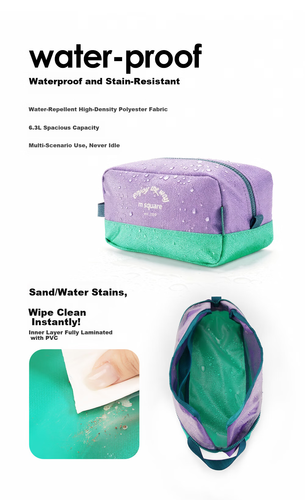 M Square Waterproof Large Capacity Storage Shoe Bag Gym Swimming Toiletry Bag Travel Portable Anti-Dirt Secret Green 2