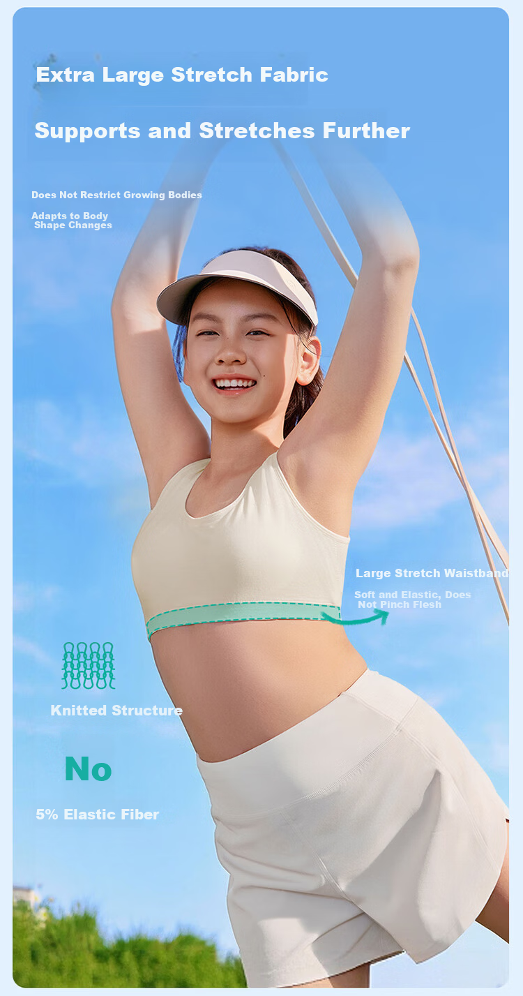 PurCotton Little Stretch Girls' Cotton Bra 7A Antibacterial Sports Vest Seamless Underwear for Ages 9-16 Development Period 2026 New Model 6