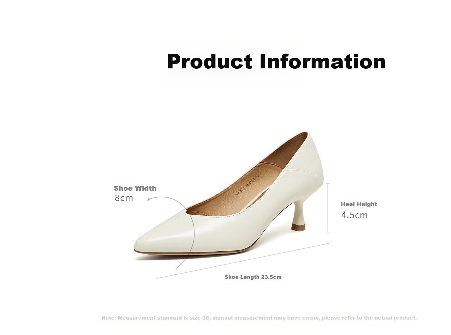 TATA Cat Heel Women's Mid Heel Pointed Toe Pumps 26 Off-White Size 37 16