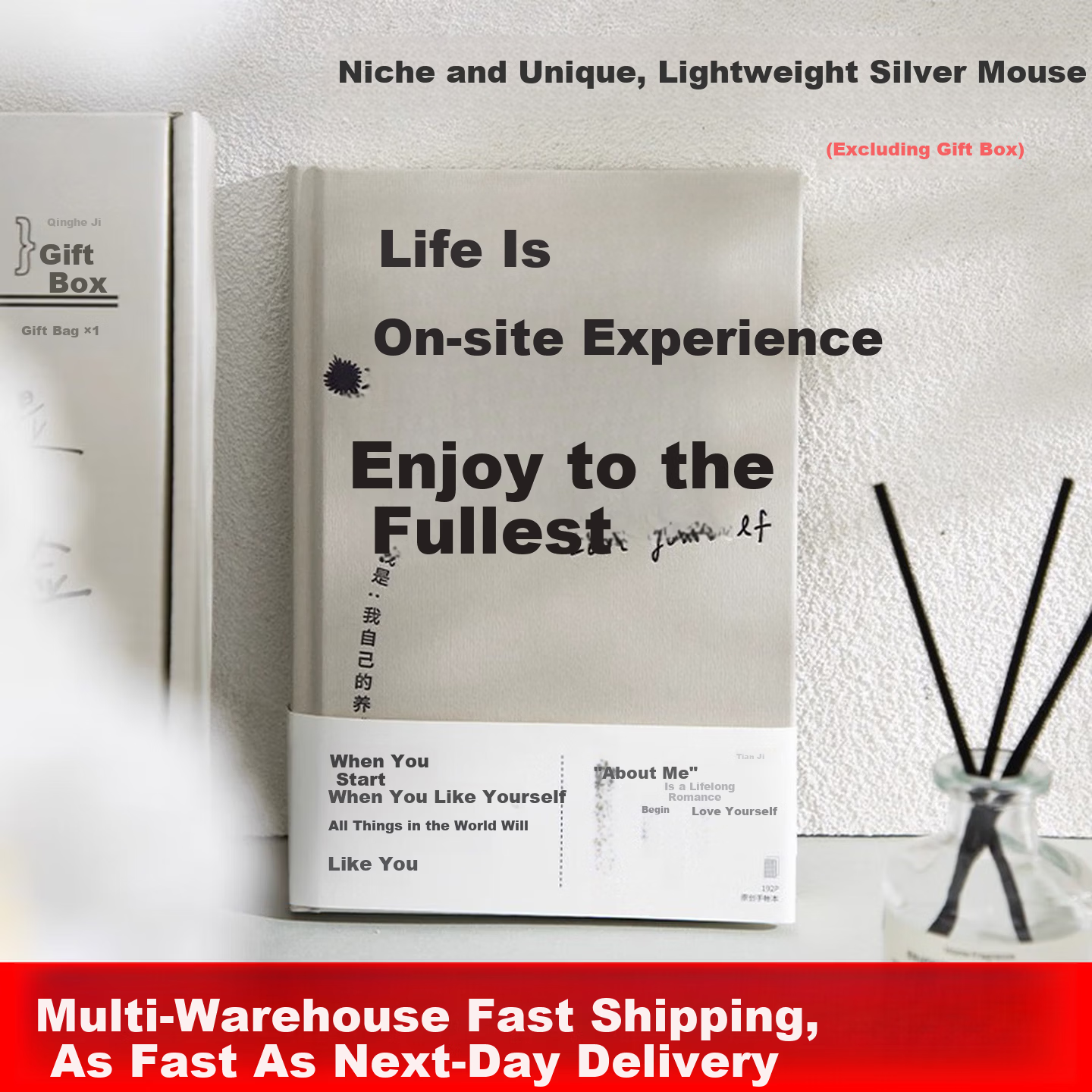 Shushan Personalized Minimalist Ins Style Artistic Notebook Exquisite Creative Diary (Light Silver Mouse Edition) Without Gift Box
