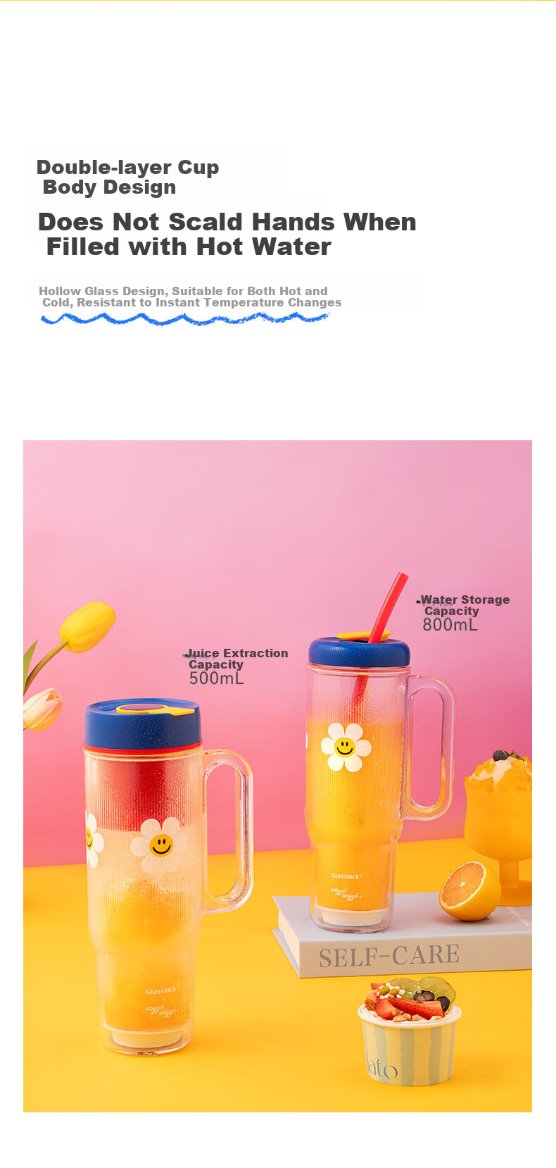 GLASSLOCK GAILANG & WiggleWiggle Collaboration Juicer Cup Ice Tumbler Car Portable Juicer Glass Juice Cup 12-Blade 304 Stainless Steel Ice Crusher 13