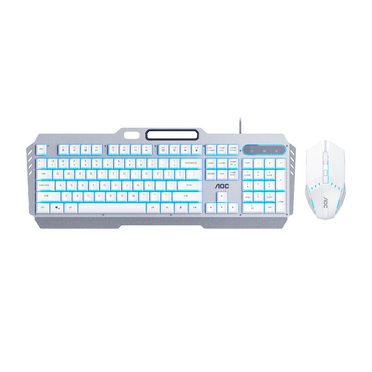 AOC KM410 True Mechanical Feel Wired 104-Key Keyboard and Mouse Combo Gaming Office Computer Set White Ice Blue Backlight
