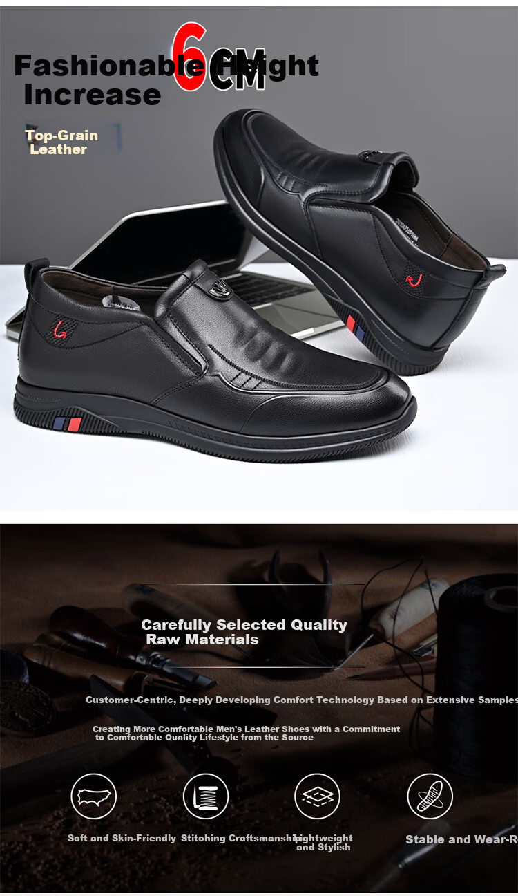 SPIDER KING Men's Height-Increasing Leather Shoes, Versatile Cowhide Casual Shoes in Small Sizes, Breathable Soft Sole And Soft Leather, Black, Size 35 3