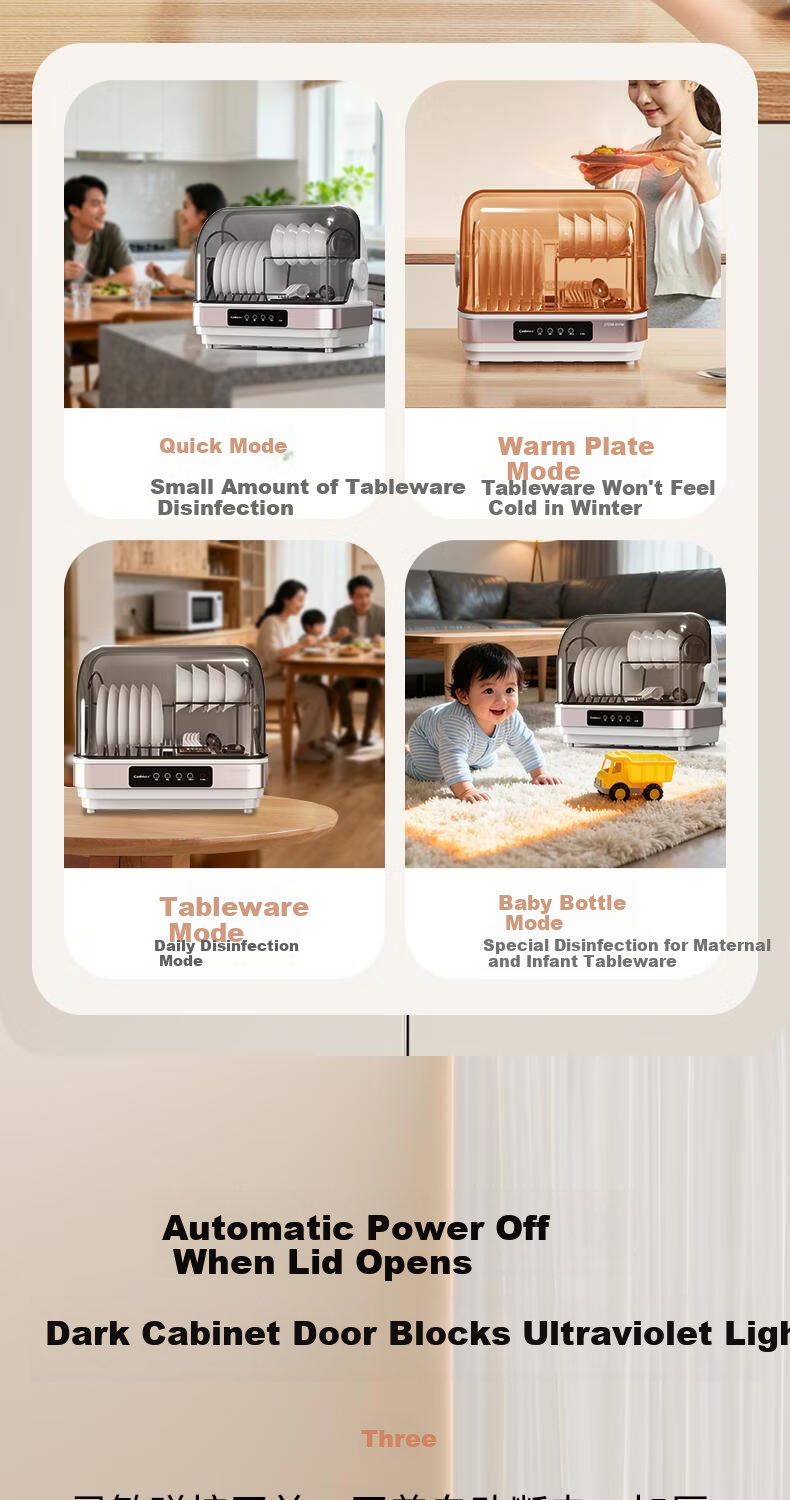 Canbo Multifunctional Disinfection Cabinet Home Desktop Kitchen Dishware Knife Rack Baby Bottle Tea Set Cup UV Sterilizer Drying and Cleaning Cabinet ZTD45-K2Z 14