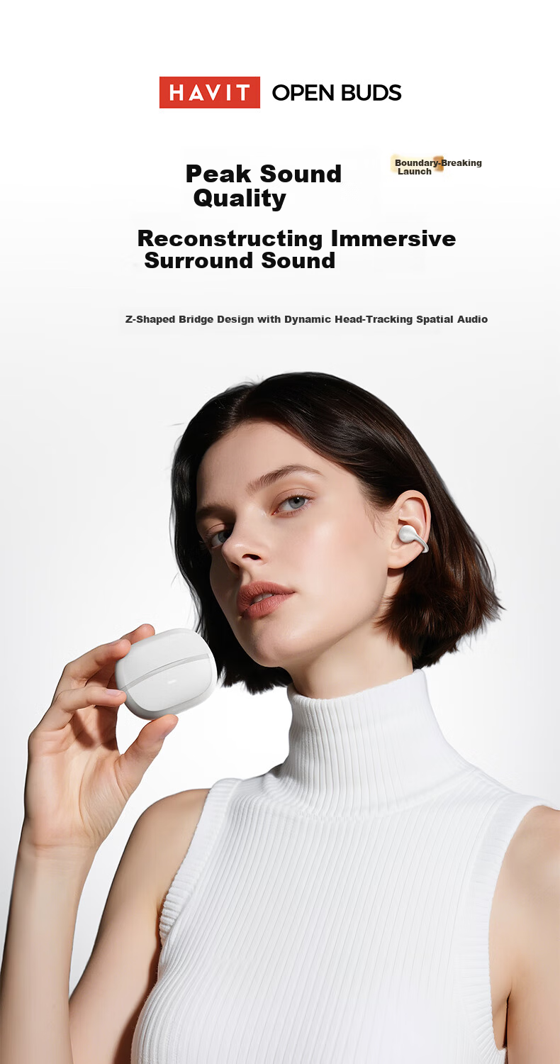 Havit Bluetooth Ear Clip Wireless Open-Ear Bone Conduction Headphones Long Battery Life Sports Running Noise Cancelling OWS916 Black 1