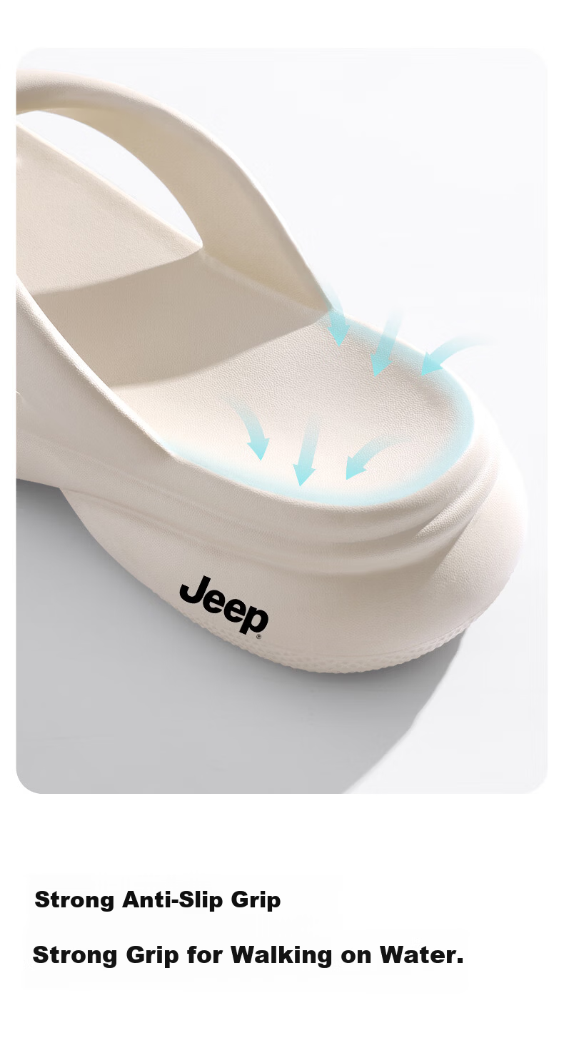 JEEP Women's Casual Herringbone Flip Flops Outdoor Slip-Resistant Thick Sole Height Increase 6cm Khaki Size 37-38 8