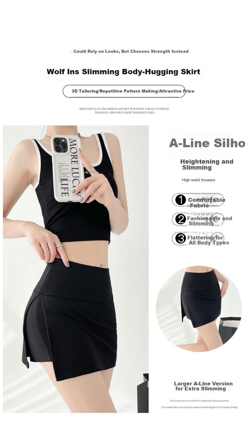 Langsha Split Sports Skirt Pants for Women 2026 New High Waist Slim Hip Hugging A-line Mini Skirt Anti-Exposure 7