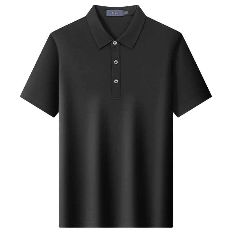 FIRS [100 Liquid Ammonia Pure Cotton] Short-Sleeve Polo Shirt for Men, Summer High-End Wrinkle-Free Collared T-Shirt, Black, 2XL