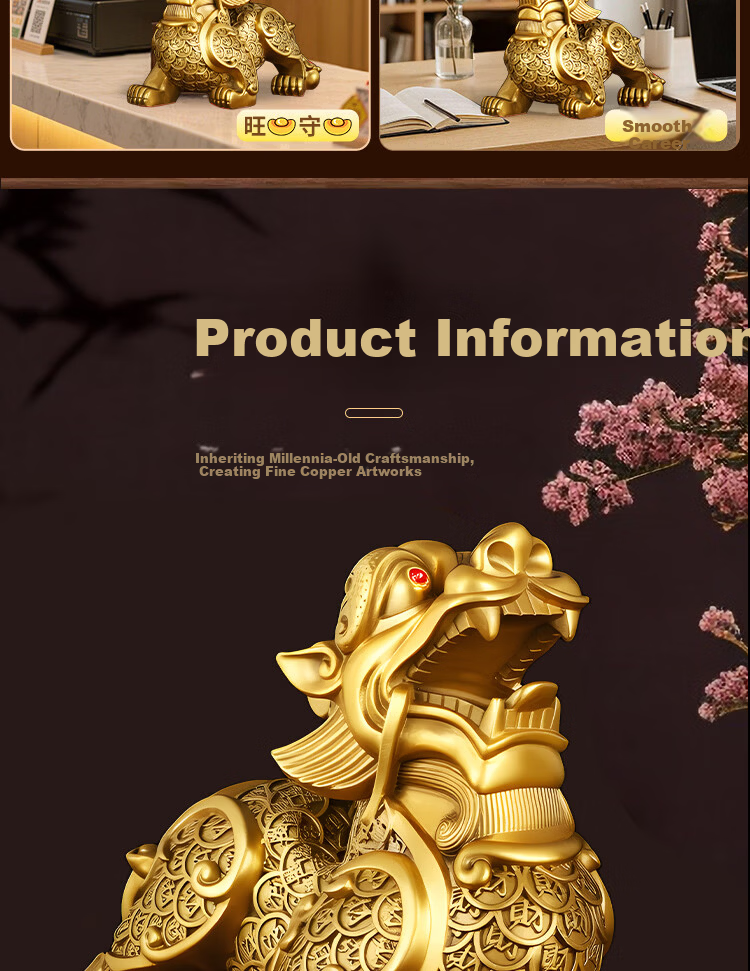 Bin Yue Brass Pixiu Feng Shui Male and Female Pair Crystal Treasure Bowl Living Room Entrance Decoration Office Opening Gift 10