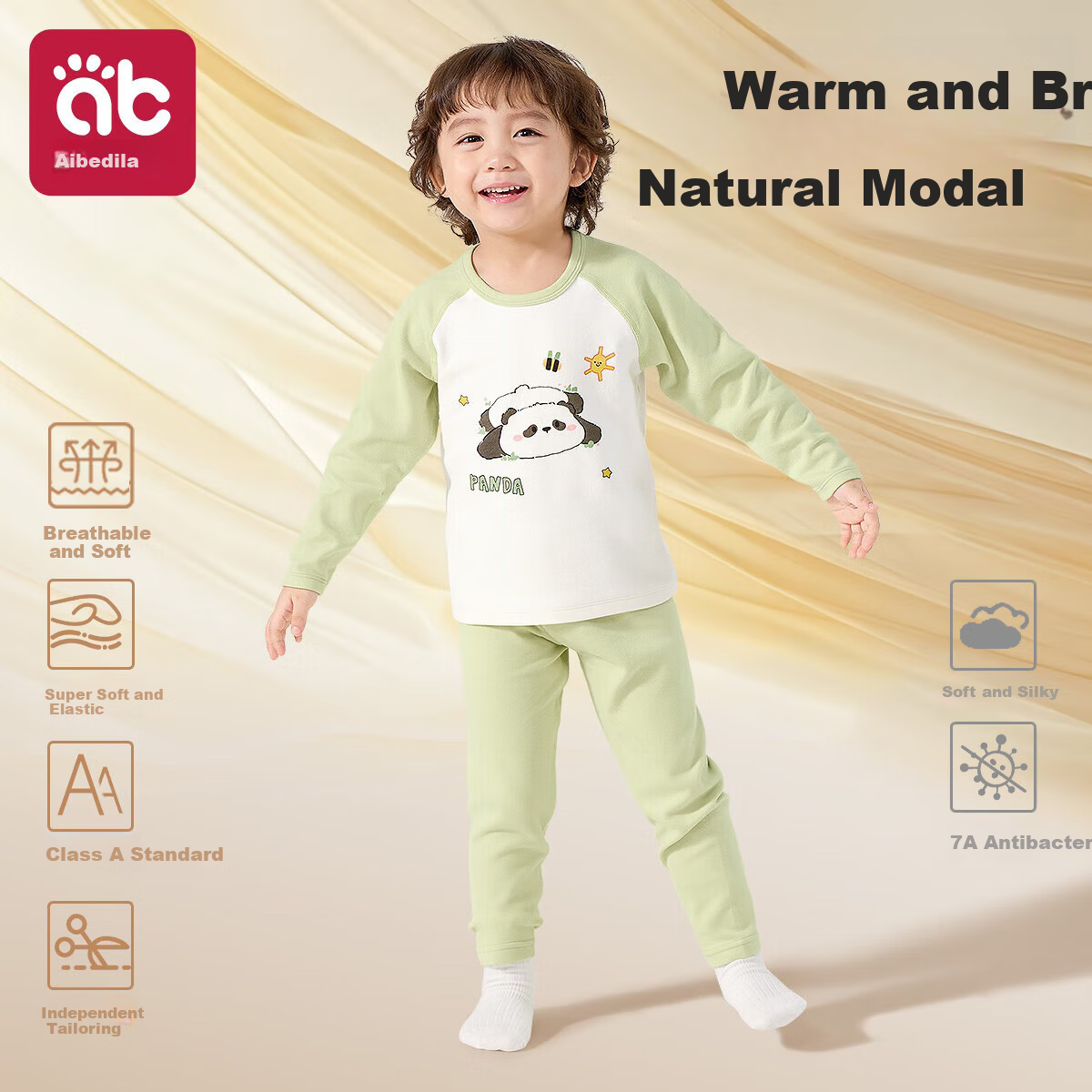 Aibedila Children's Sleepwear Boys and Girls Autumn Modal Cotton A-Class Long Sleeve Thermal Homewear Set
