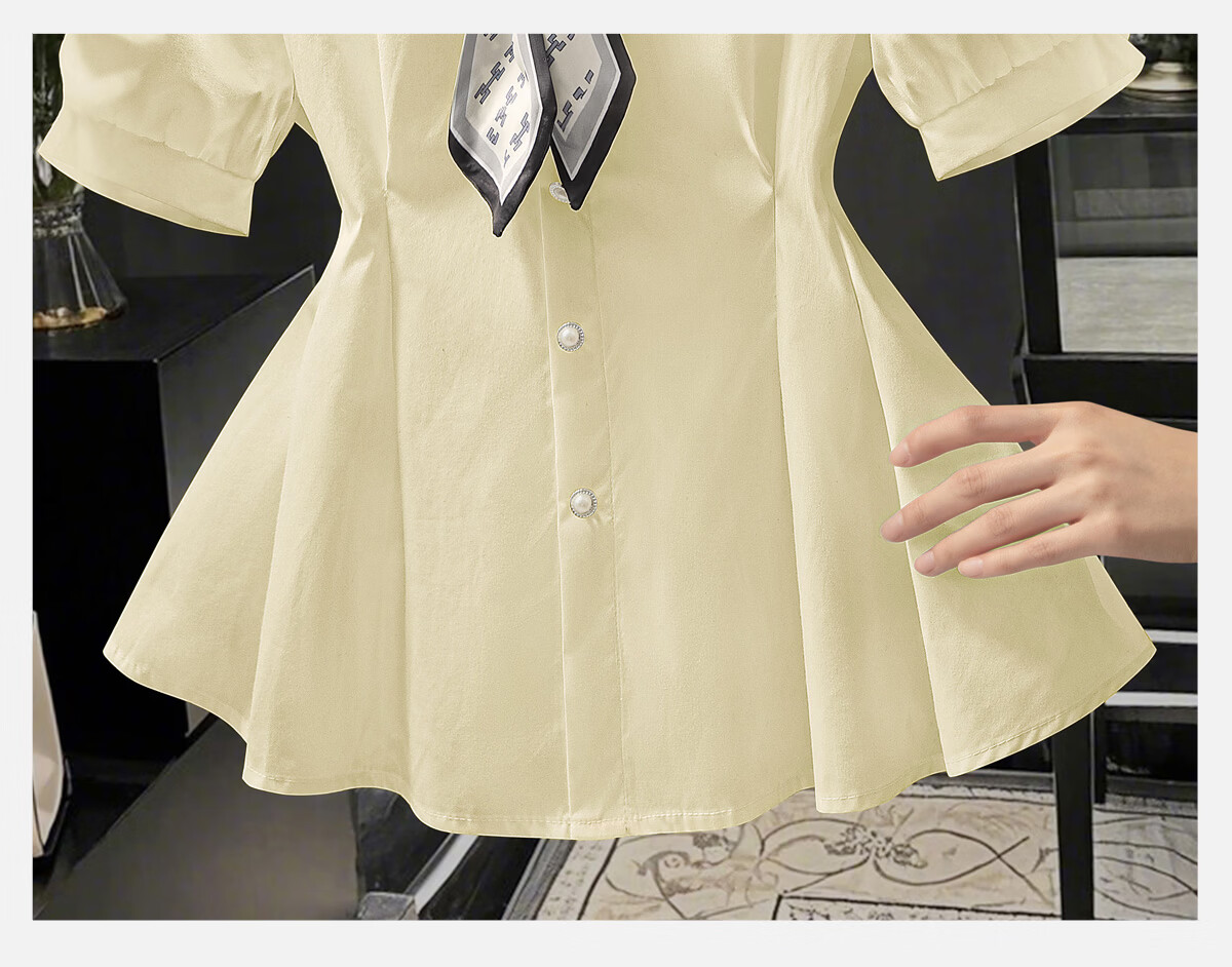 Cypress Collar Solid Color Waist-Cinching Short Sleeve Shirt Women 2026 Spring Summer New Fashion Commuter Elegant Design Shirt 23