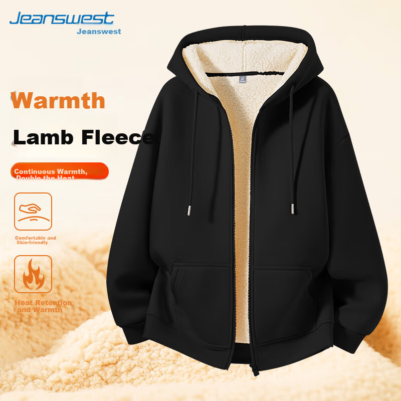 Jeanswest Men's Winter Thickened Warm Lamb Fleece Cardigan Casual Comfortable Jacket