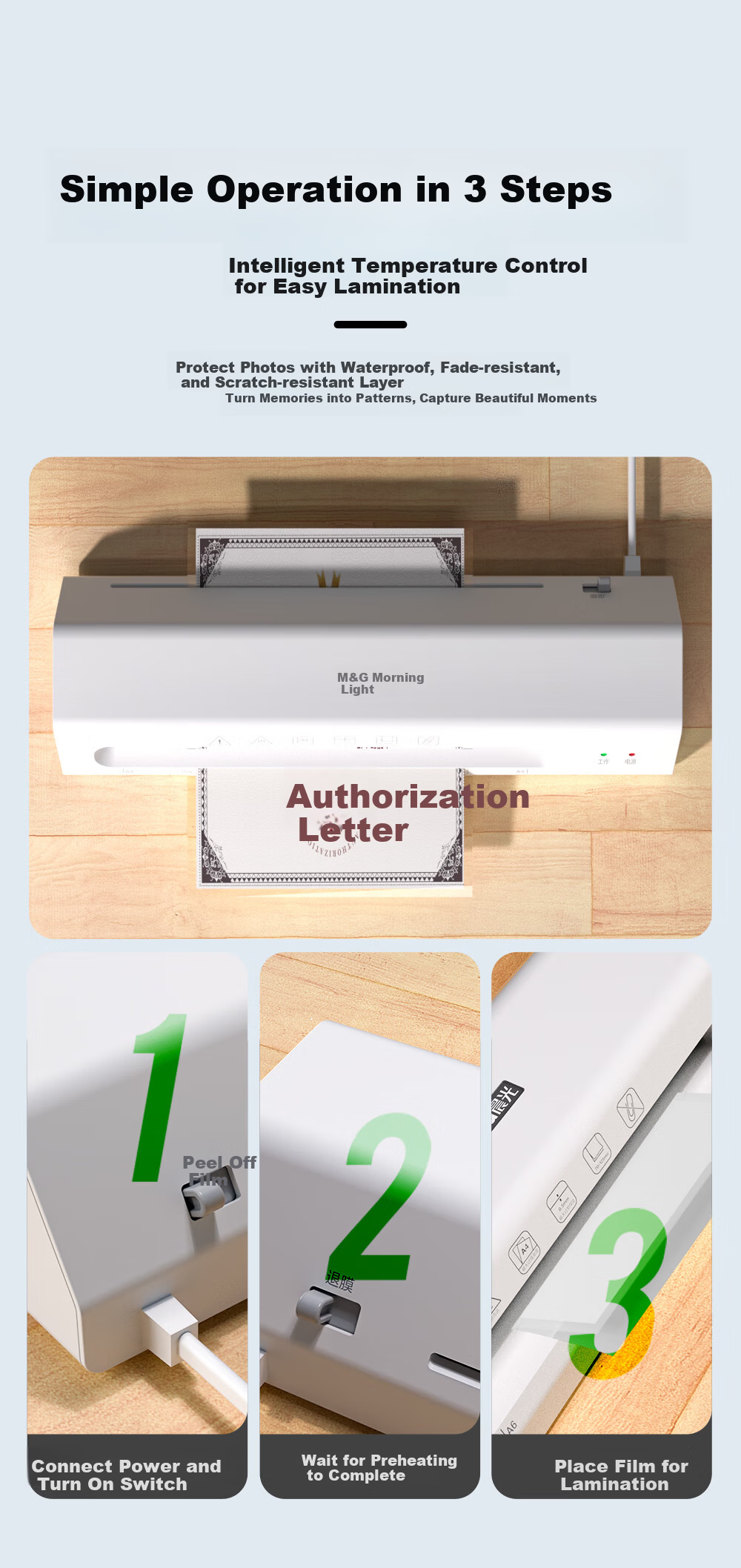 M&G A3/A4 Universal Office Home Laminator, Document Photo Laminating Machine, Film Laminator, Fashionable Portable Laminator, White AEQN8921 13