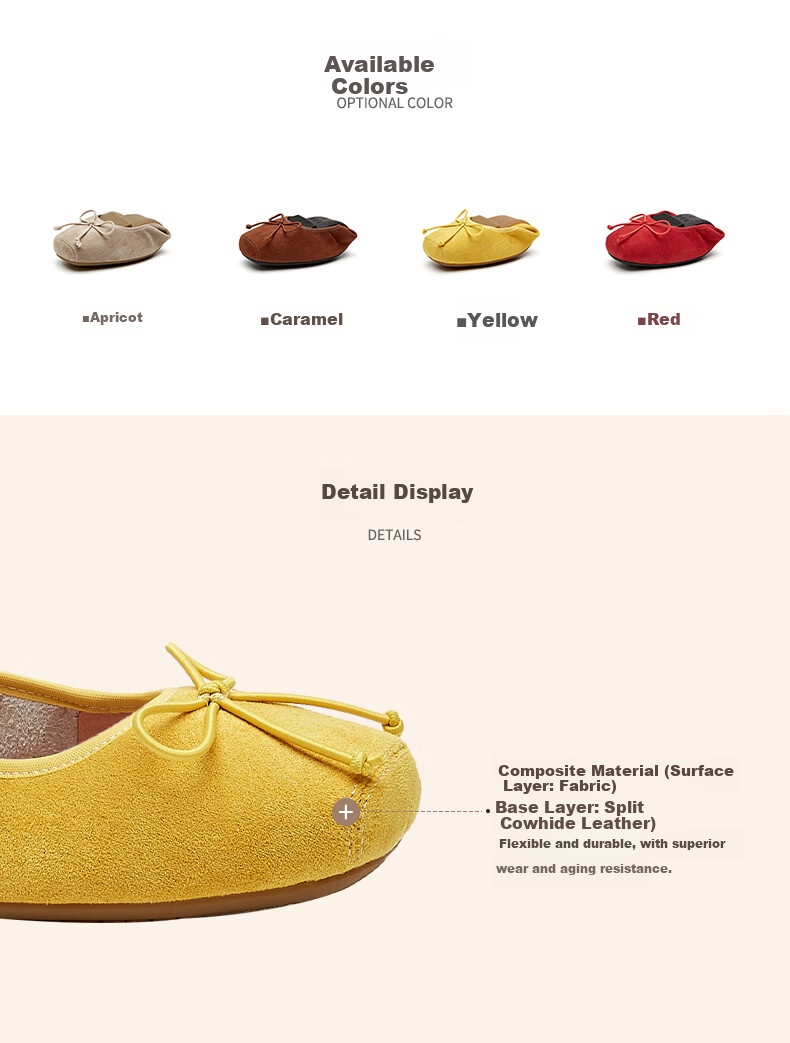 Quicheshoes Women's Ballet Flats Pig Nose Suede Low-Cut Flat Shoes Spring Autumn Soft Sole Slip-On Red Size 35 11