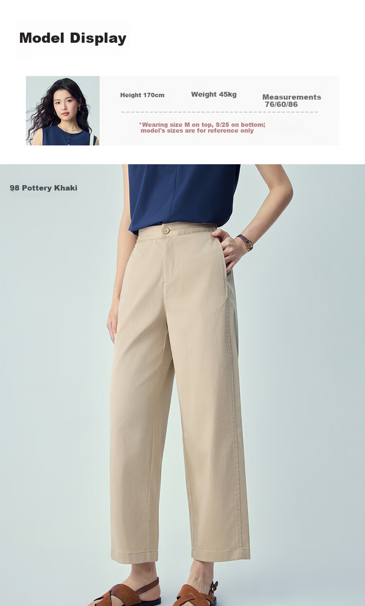 Giordano 2026 Summer High-Tech Cooling Sunscreen Semi-Elastic Waist Straight-Leg Cropped Casual Pants for Women 05426308 12