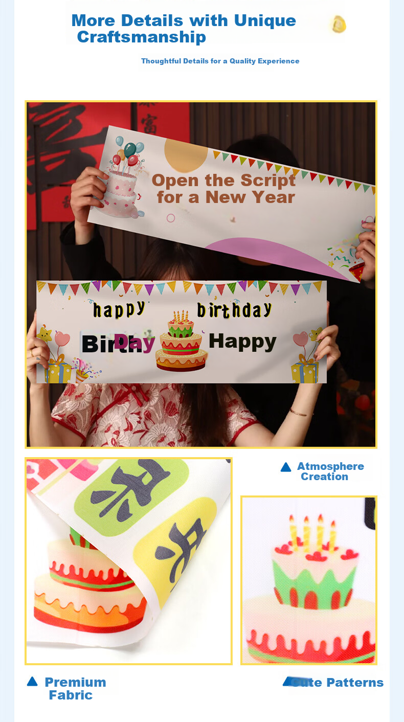 Xinyue Happy Birthday Handheld Banner for Men, Women, and Children Outdoor Decoration Poster Spring Outing Photo Prop 5