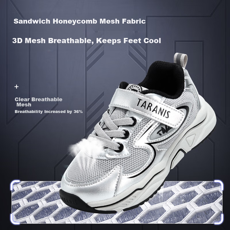 TARANIS Spring Boys' Dad Sneakers Sports Shoes Soft Sole Non-Slip School Casual Shoes Children's Cushioning Running Shoes Silver Size 26