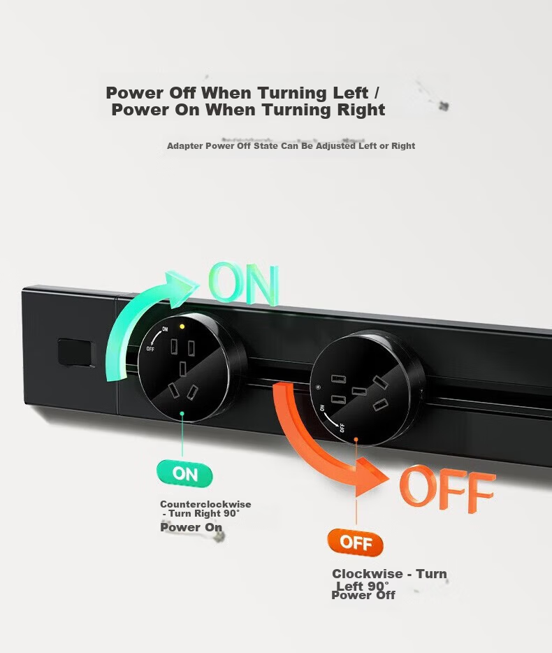 DELIXI Track Socket Master Control Glass Model, Movable Sliding Rail Socket Surface-Mounted, Five-Hole Adapter, Black 9