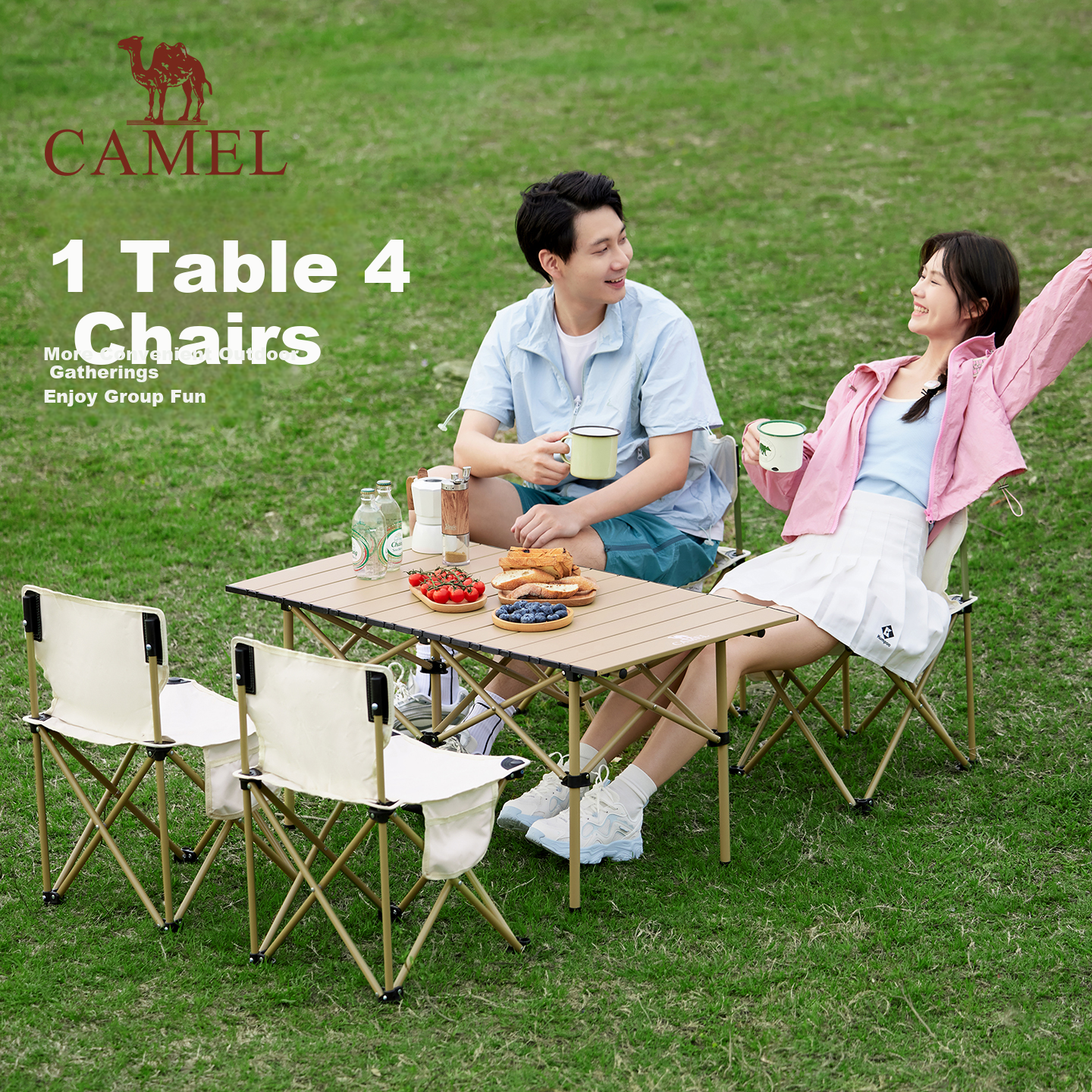 CAMEL Outdoor Folding Table Picnic Table Camping Table Equipment Egg Roll Table Camping Table and Chair Black 3654E