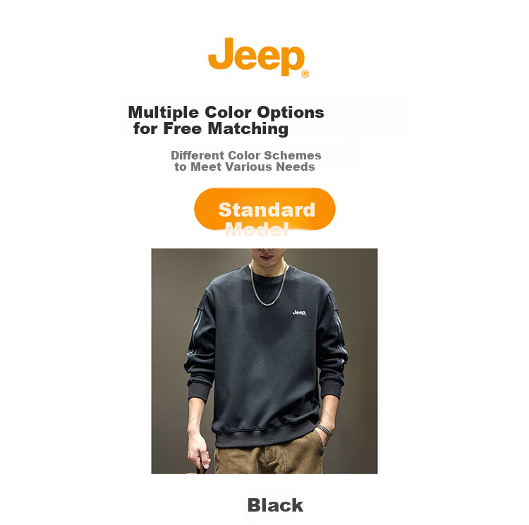 JEEP Men's Sweatshirt, Loose-Fitting Trendy Heavyweight Base Layer, Casual Top for Spring And Autumn, Black, 2XL 3