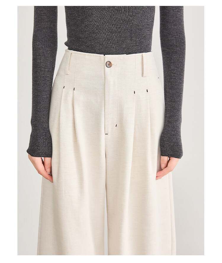 FAESSLIN Urban Old Money Style White Linen Summer Slim Wide-Leg Casual Pants for Women 39