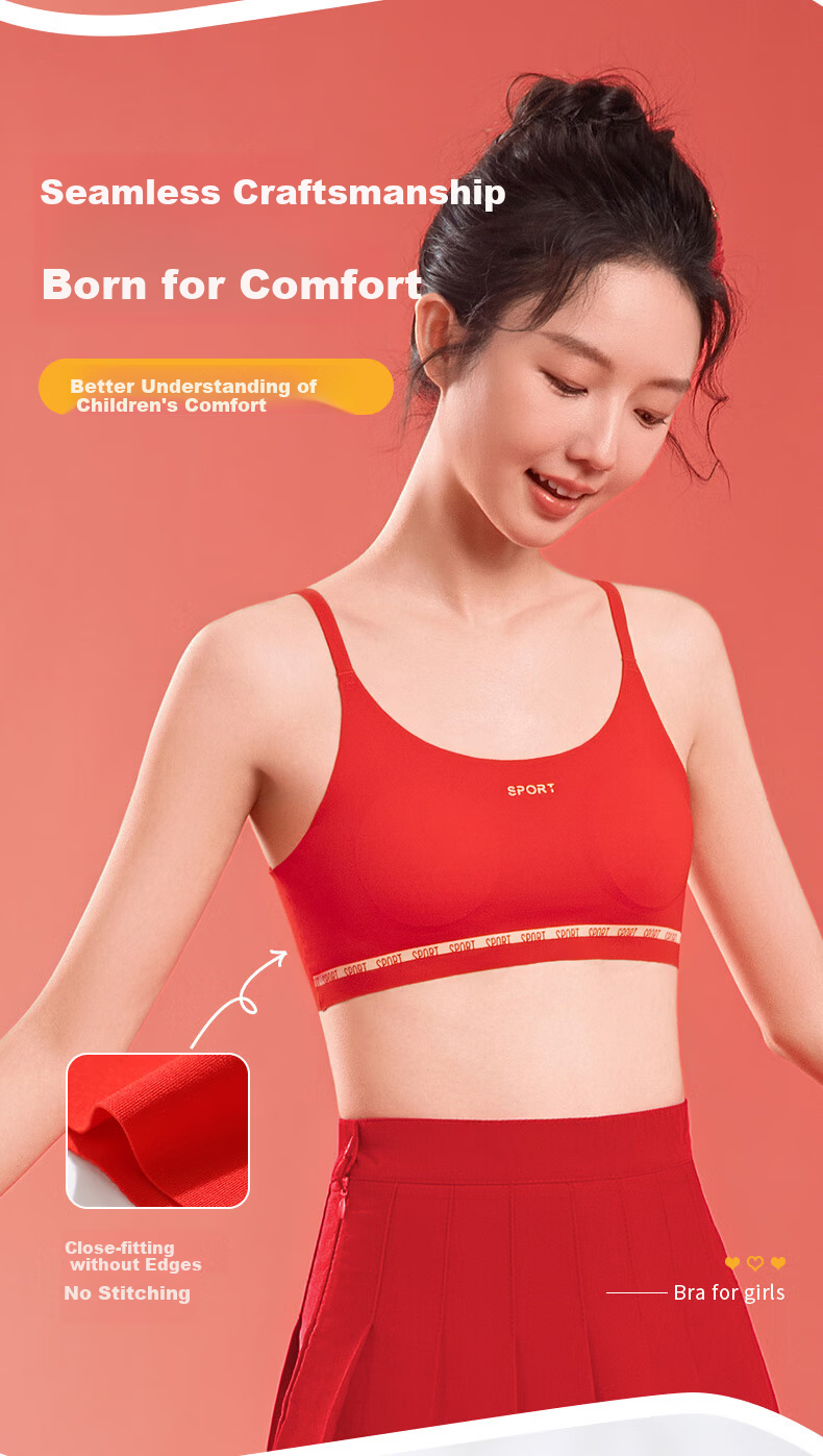MiiOW Red Underwear Gift Set for Girls in Their Birth Year, Vest Bra and Panties for Middle and High School Students, Children's Development Period 8