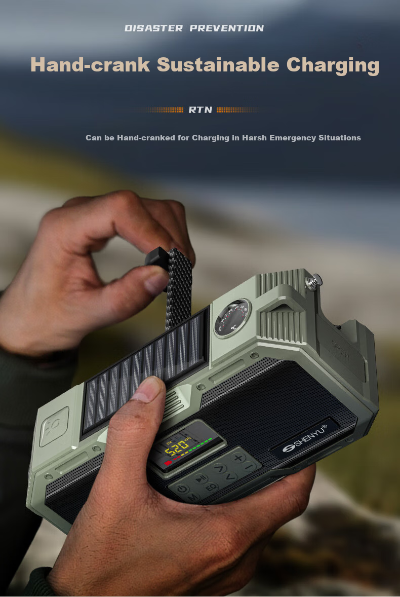 SHENYU Hand-Crank Generator Radio Full-Band High-Quality Sound Flashlight Multifunctional Solar Emergency Military Bluetooth 7