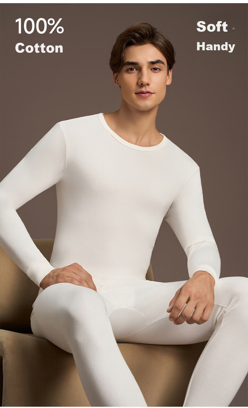 GUJIN Men's Thermal Underwear 100% Cotton Class A Autumn Winter Set 10A Antibacterial Base Layer Cotton Sweater 1