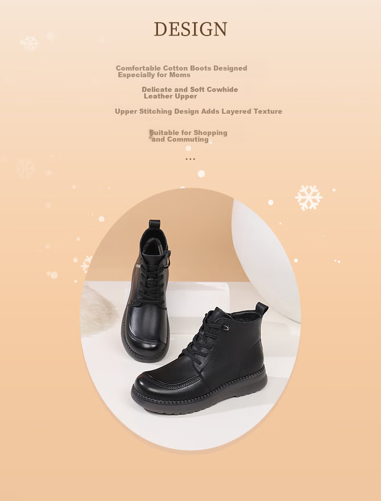 Red Dragonfly Women's Martin Boots Winter Fleece Lined Warm Thick Sole Short Boots Versatile Fashion Cotton Leather WTC457681H Black Size 37 2