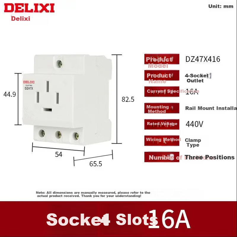 Delixi Electric DIN Rail Socket Four-Hole 16A Modular Socket DZ47X416 Three-Phase Four-Pole 16A Distribution Box Socket Multimedia Box Temporary Construction Site