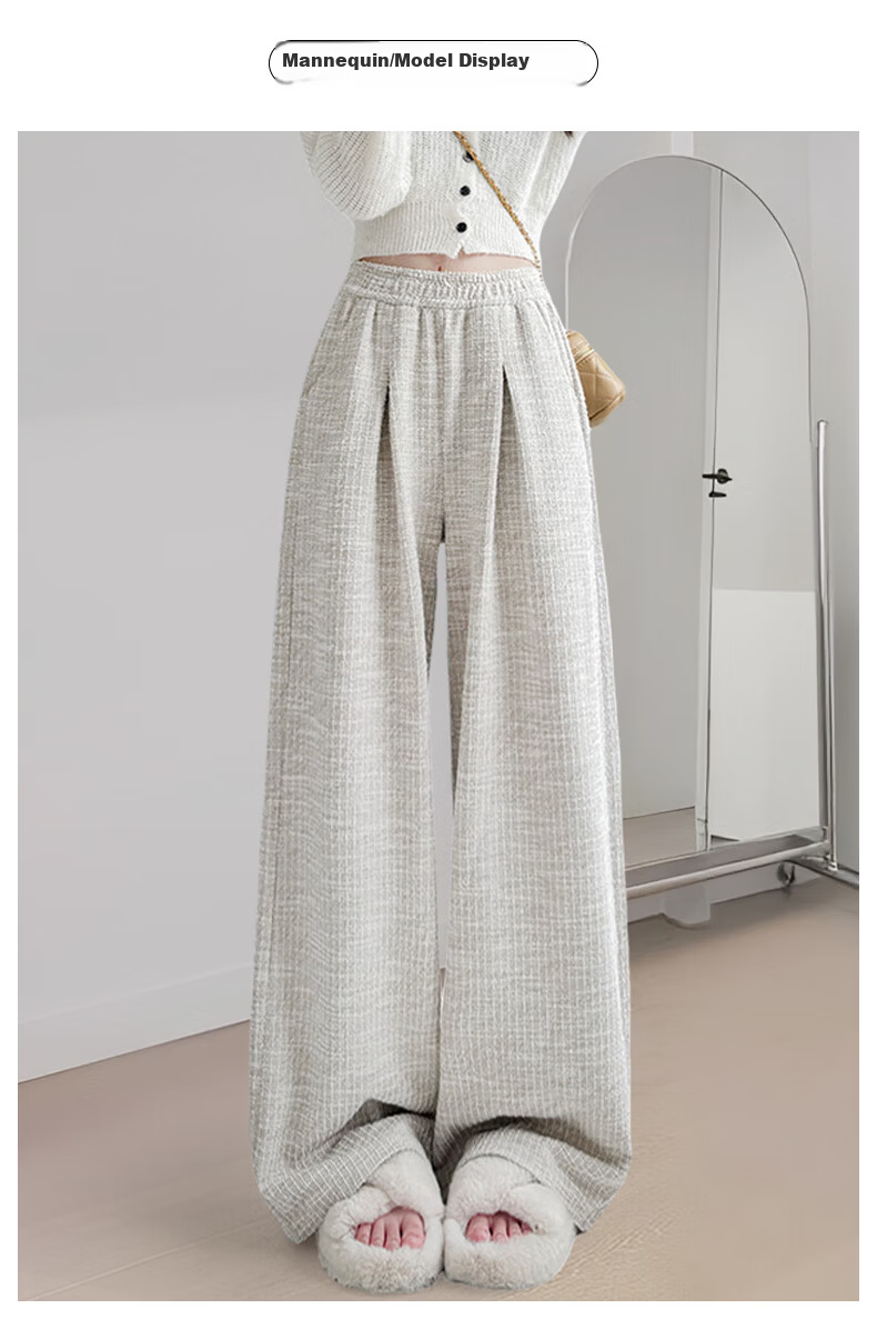 FitonTon Women's Casual Pants Small Fragrance Style Wide-Leg Pants 2025 Autumn Winter New Draped Straight-Leg Loose Slim Pants for Women 8