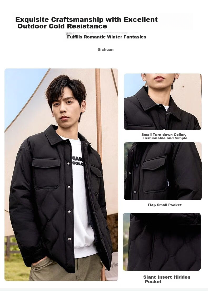YAYA Men's Shirt Collar Down Jacket Winter 2025 Fashion Warm Lightweight Unisex Outdoor Casual Coat 8