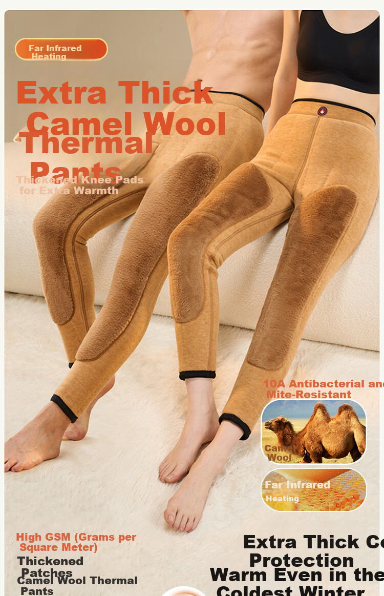 Langsha Extra Thick Thermal Camel Hair Silk Warm Pants Unisex Autumn Winter Fleece Lined High Waist Antibacterial Cold Protection Knee Support Thermal Leggings 3