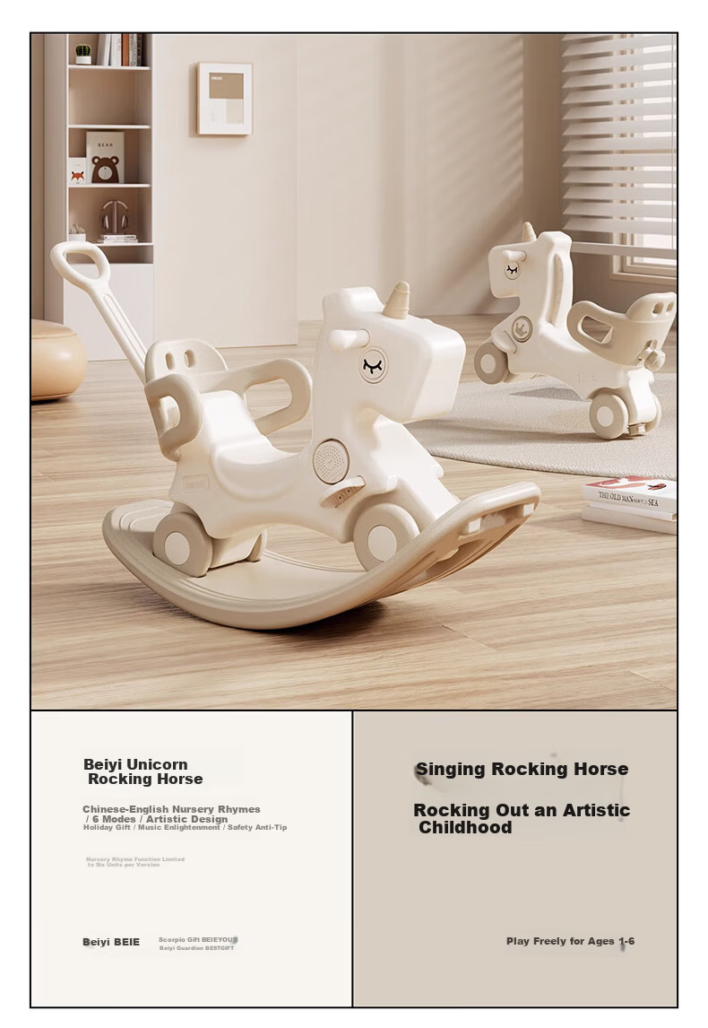 BEIESTATE Unicorn Children's Rocking Horse Wooden Horse Toy Multifunctional Rocker Baby First Birthday Gift - Beimofen 7 8