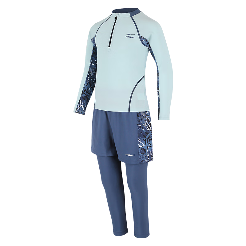 ERKE Long Sleeve and Long Pants Sunscreen Two-Piece Wetsuit for Kids Professional Racing Swimwear Boys Beach Swimsuit Set