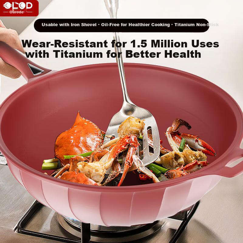Oluode Purple Clay Non-Stick Health Titanium Alloy Frying Pan Stir-Fry Pan Household Flat Bottom Pan Compatible with Gas Stove and Induction Cooker