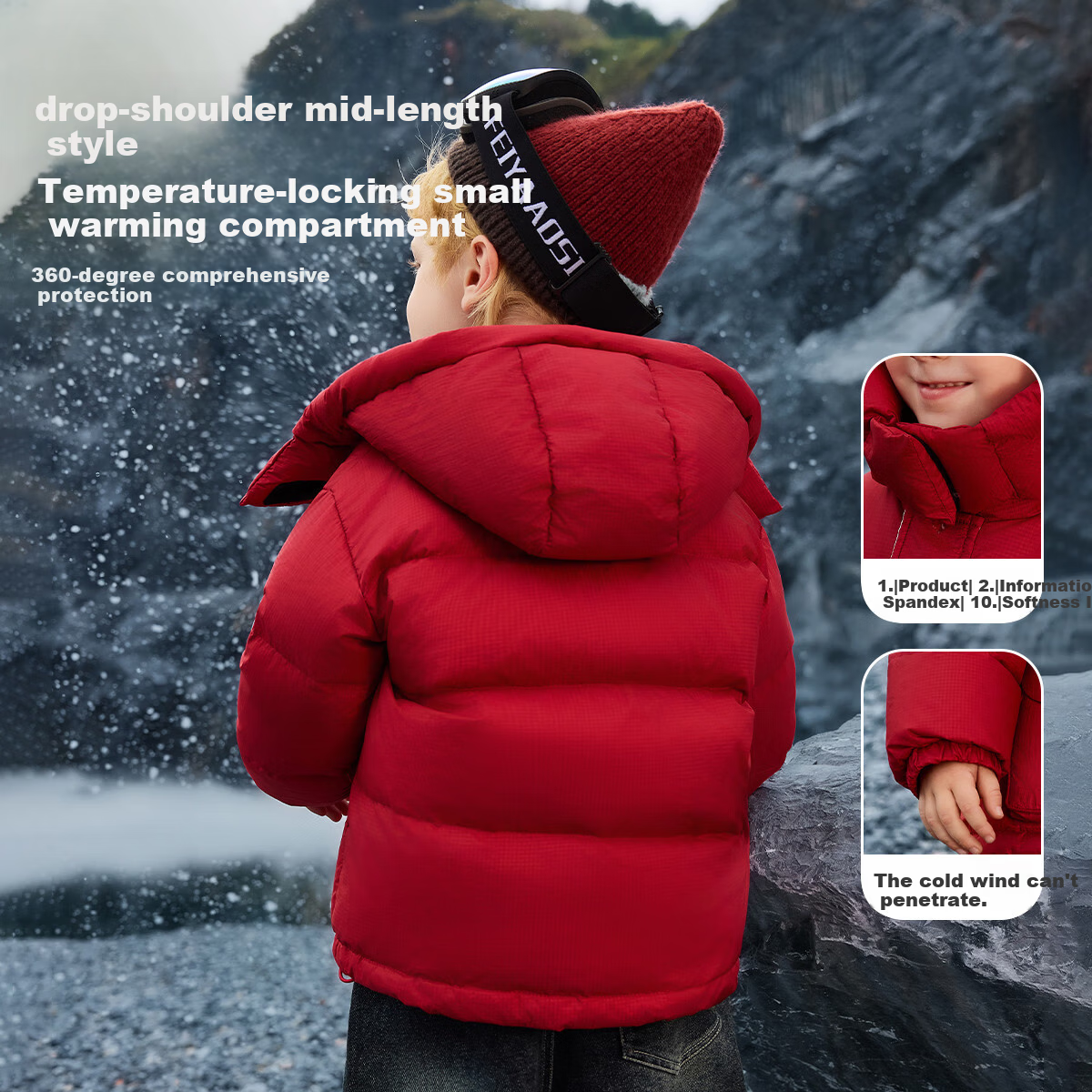 ASK JUNIOR Kids Down Jacket Boys Winter Thickened Warm Heat-Retaining Toddler Windproof Red New Year Coat 3