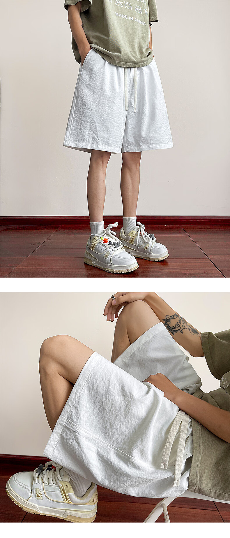 MON-LIST Men's Summer Simple Loose Vintage Quick-Dry Sports Straight Casual Shorts MLDK09 White 3XL 13