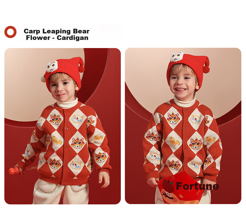 Beitais Children's Sweater Spring and Autumn Pure Cotton Unisex Baby Knitted Cardigan Versatile New Year Knitted Jacket 21