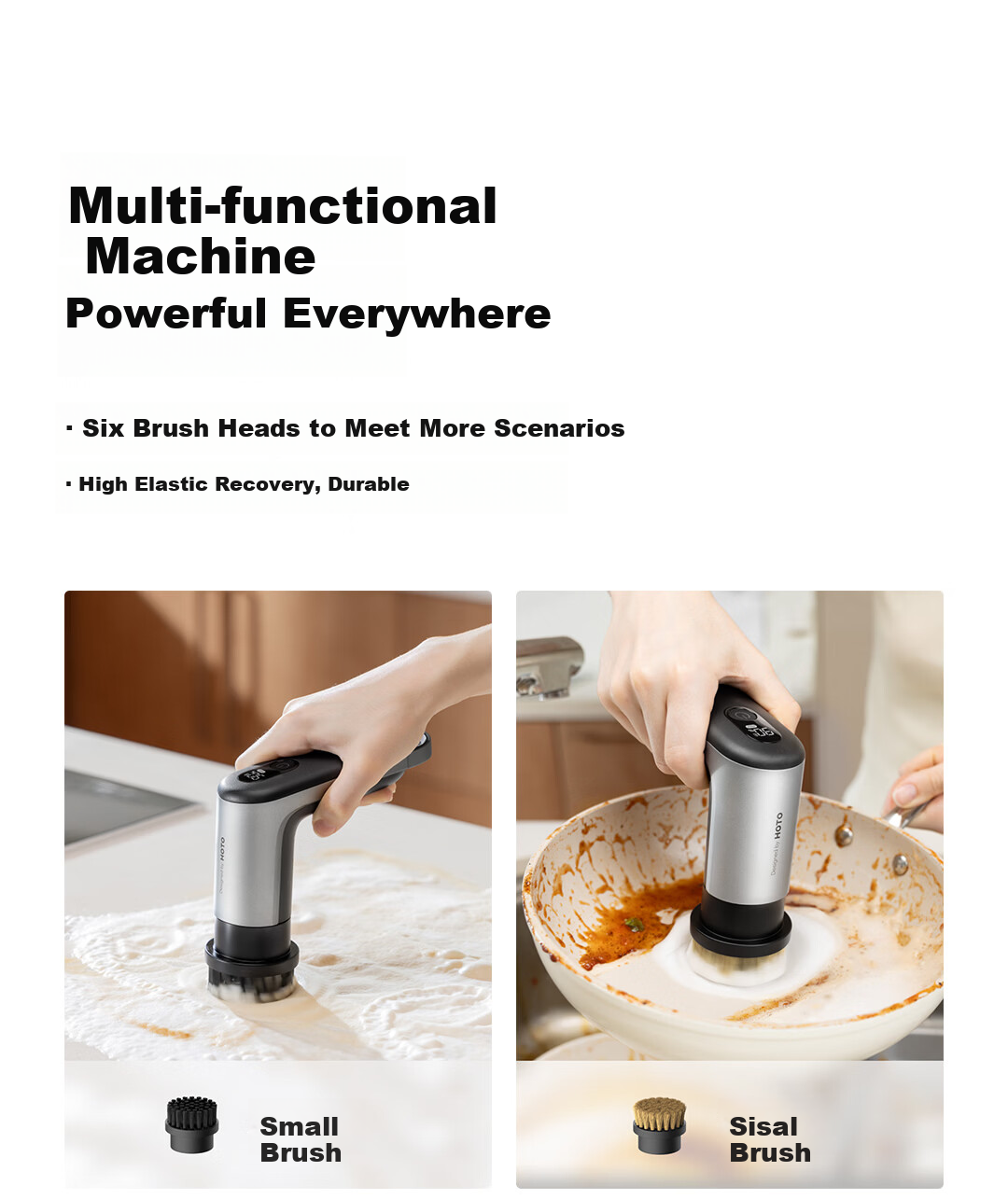 HOTOHOTO Multifunctional Electric Kitchen Cleaning Brush Dual-Speed Powerful Stain Removal Waterproof Lightweight with Smart Display 3