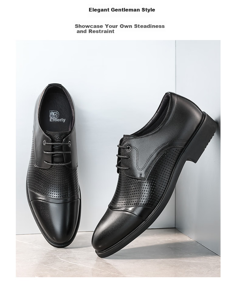 LAORENTOU Pointed Toe Leather Shoes for Men, Casual Soft-Soled Formal Business British Style Work Shoes, 200240 Black Hollow-Out, Size 40 7
