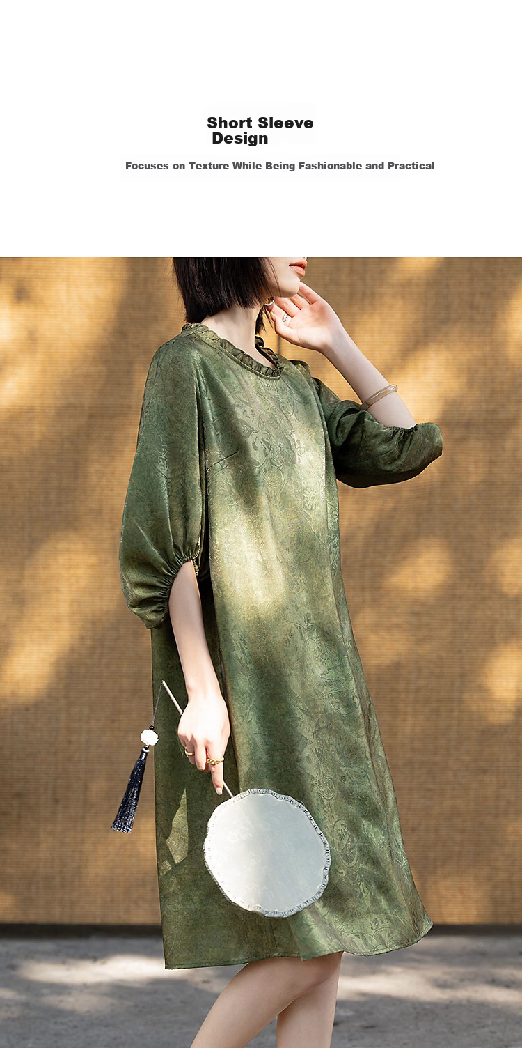 Demana "Smoke Envelops Cold Water" Spring National Style New Chinese Silk Jacquard Slim Fit Short Sleeve Dress for Women High-End Feel 3