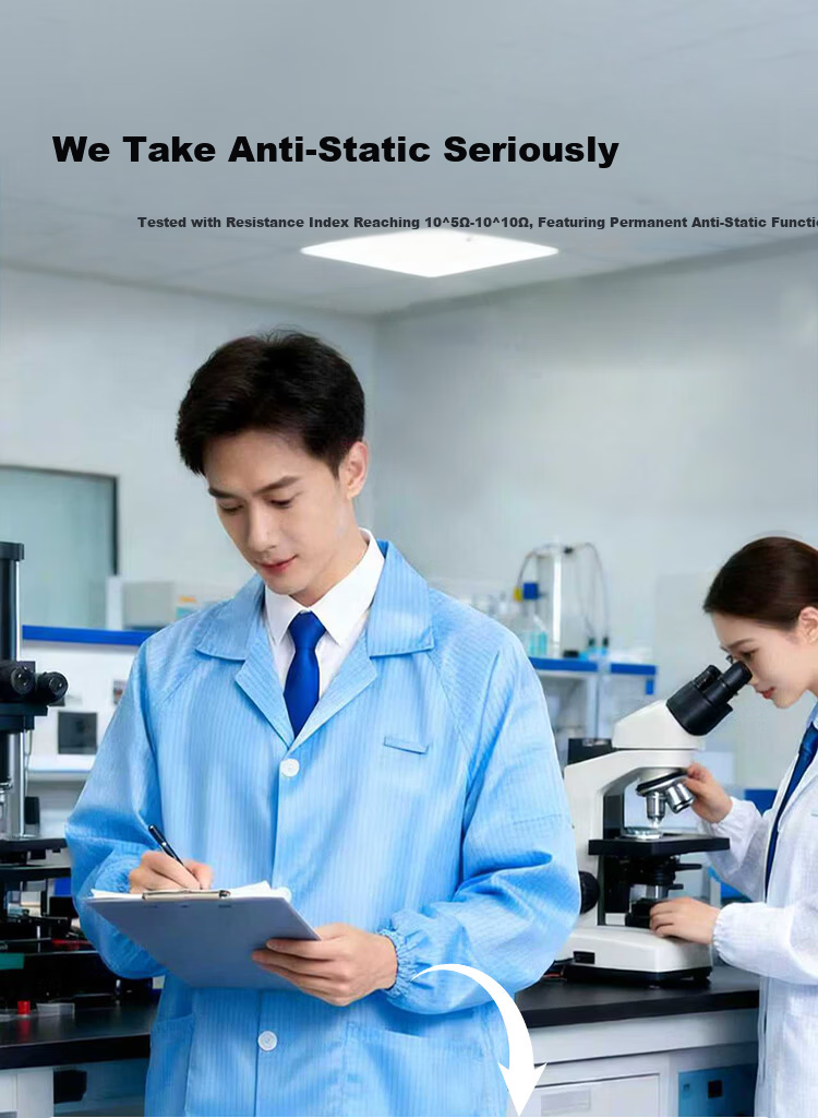 Beifute Anti-Static Workwear Dustproof Lab Coat Cleanroom Suit White Coat Anti-Static Protective Clothing for Dust-Free Workshop Electronics Factory Blue 3