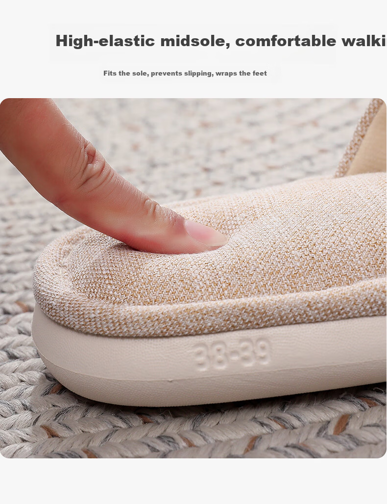 XGGC Cotton Linen Slippers Men Spring Autumn Home EVA Thick Sole Linen Couple Four Seasons Fabric Slippers Women Pink Size 40-41 4