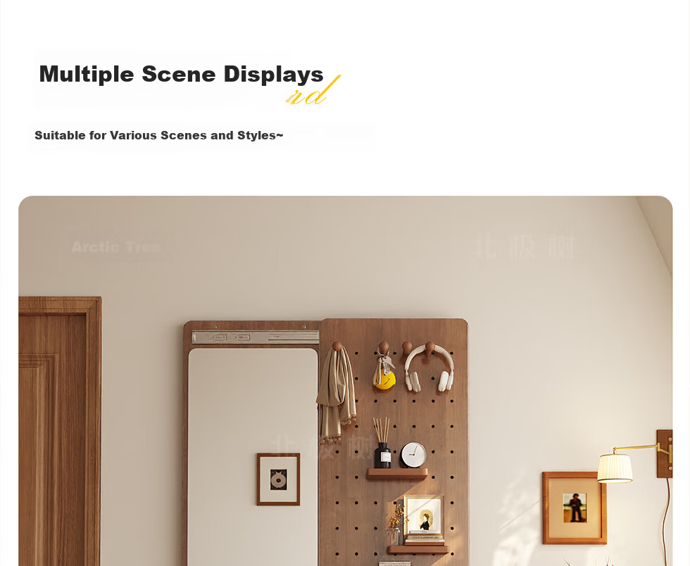 Arctic Tree Solid Wood Pegboard Dressing Mirror Hidden Sliding Mirror Home Wall-Mounted Concealed Entryway Fitting Mirror 24