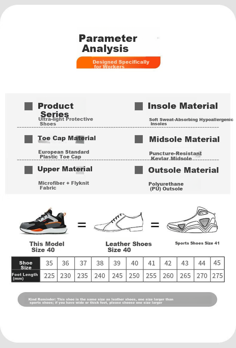 DELIXI ELECTRIC Men's Safety Shoes Superfiber Leather Plastic Toe Cap Anti-smash Anti-puncture Ultra-light Comfortable Non-slip Wear-resistant Breathable Work Safety Shoes 15