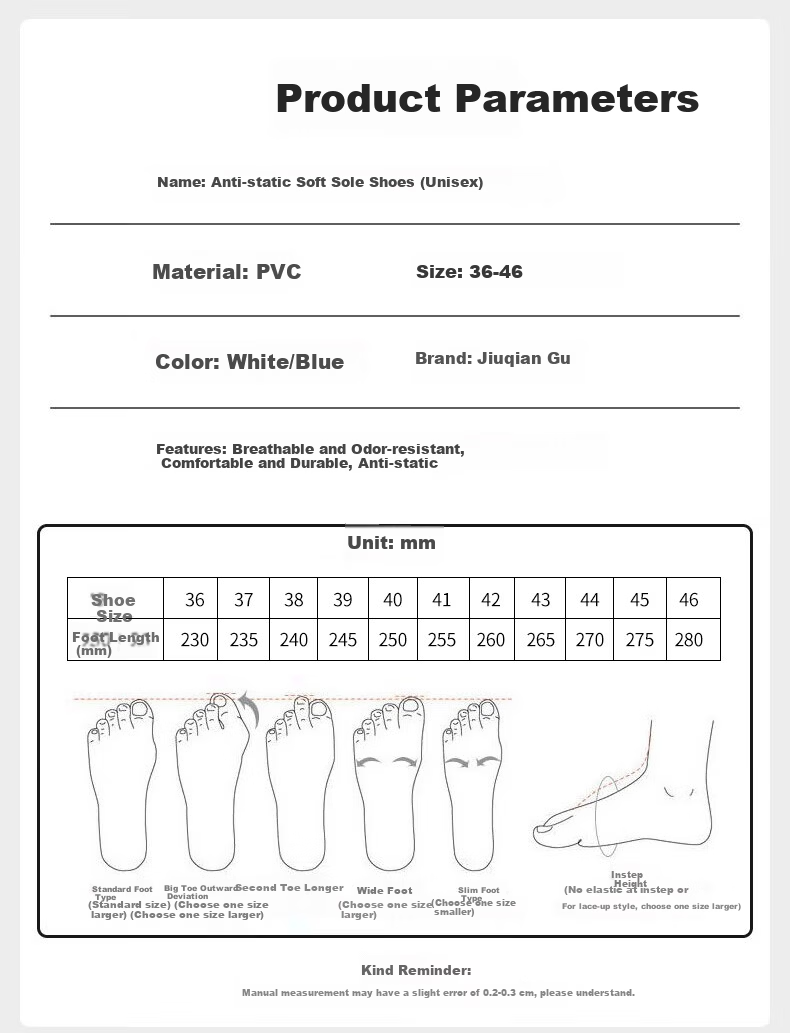 Jiuchengu Anti-Static Shoes Four-Hole Dust-Free Soft Thickened Sole Unisex Factory Cleanroom Work Shoes Odor-Resistant Canvas Labor Protection White Shoes Navy Blue PVC Sole Size 42 2