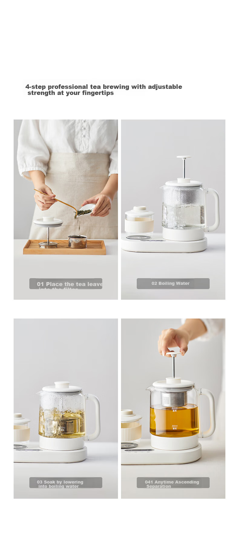 Olayks Instant Mini Health Pot Set Flower Tea Kettle 0.8L Office Heating Thermostat Coaster 2-in-1 Small Electric Kettle Tea Maker for One 6